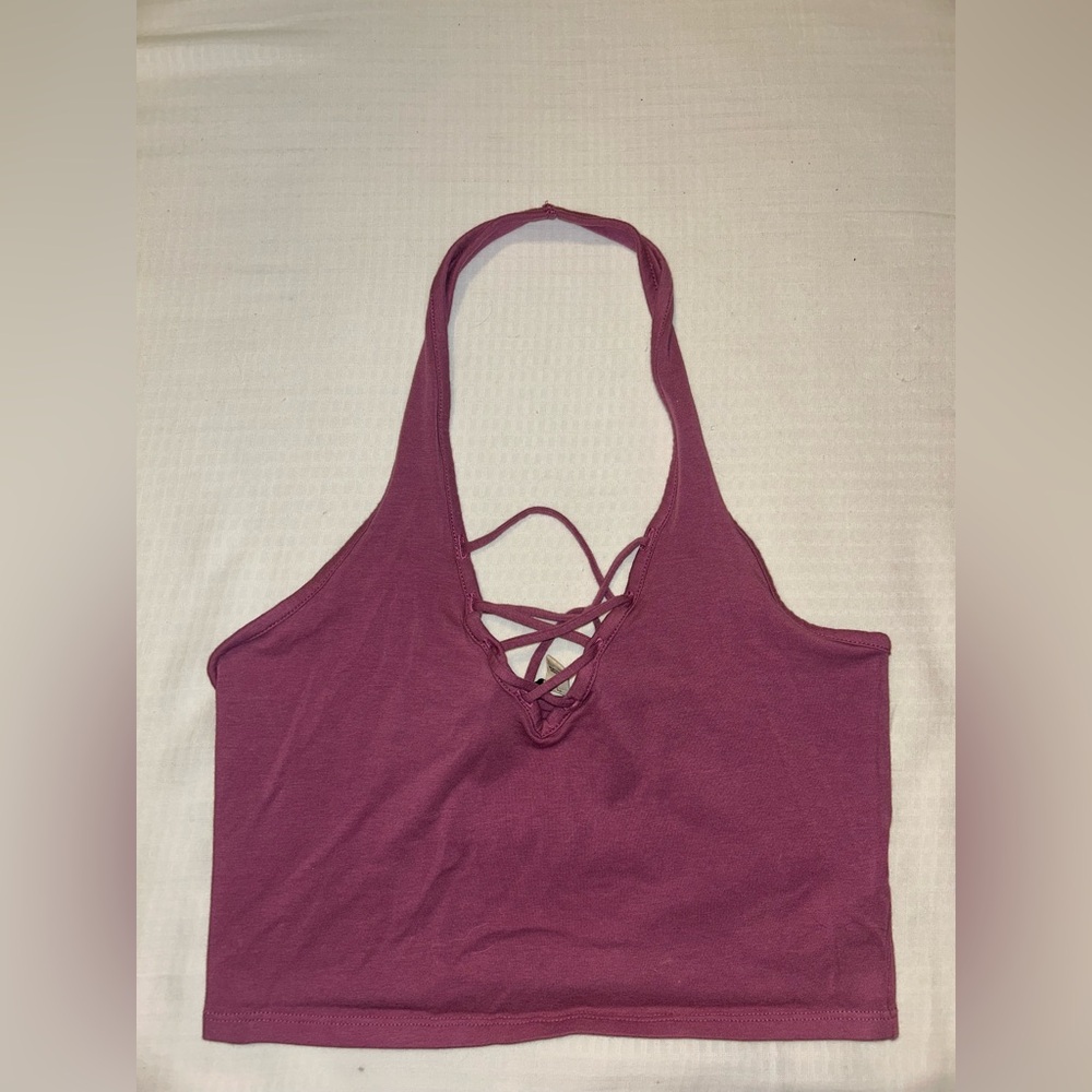 Express Magenta Halter Top with Crisscross Design